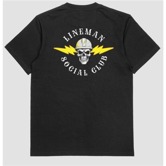 Union Lineman Social Club Lineworker Electrician T-shirt Unisex 100% Cotton Blk - Picture 2 of 3